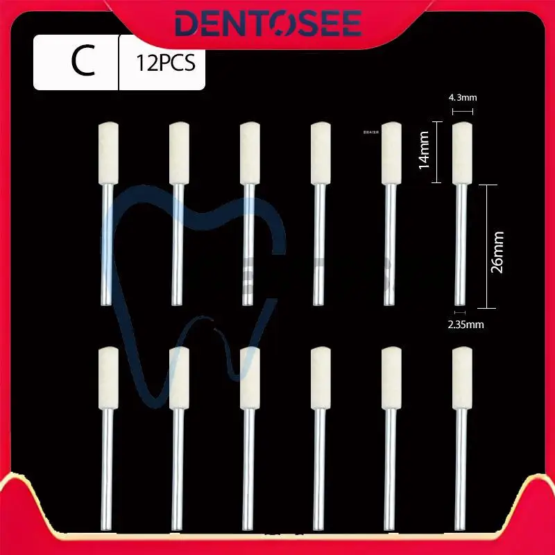 Conjunto de haste de polimento de feltro de lã, 12 peças, pontos montados para molde, acabamento espelhado, ferramenta rotativa dremel, uso em laboratório dentário