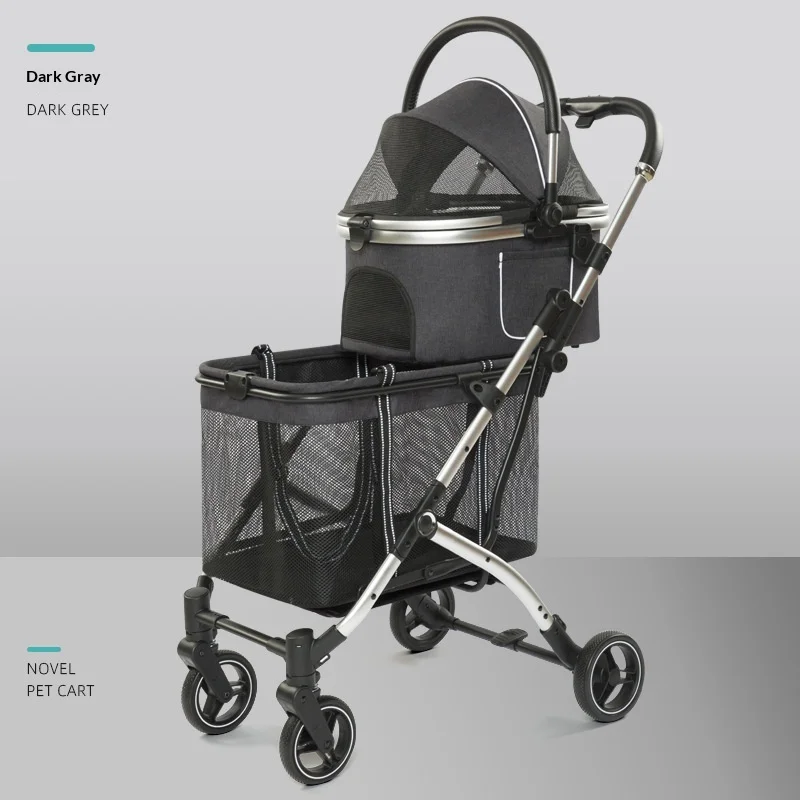 Cross-border Large Space Double Decker Detachable Foldable 4-Wheel Aluminum Alloy Oxford Cloth Pet Cart for Cats Dogs Wholesale