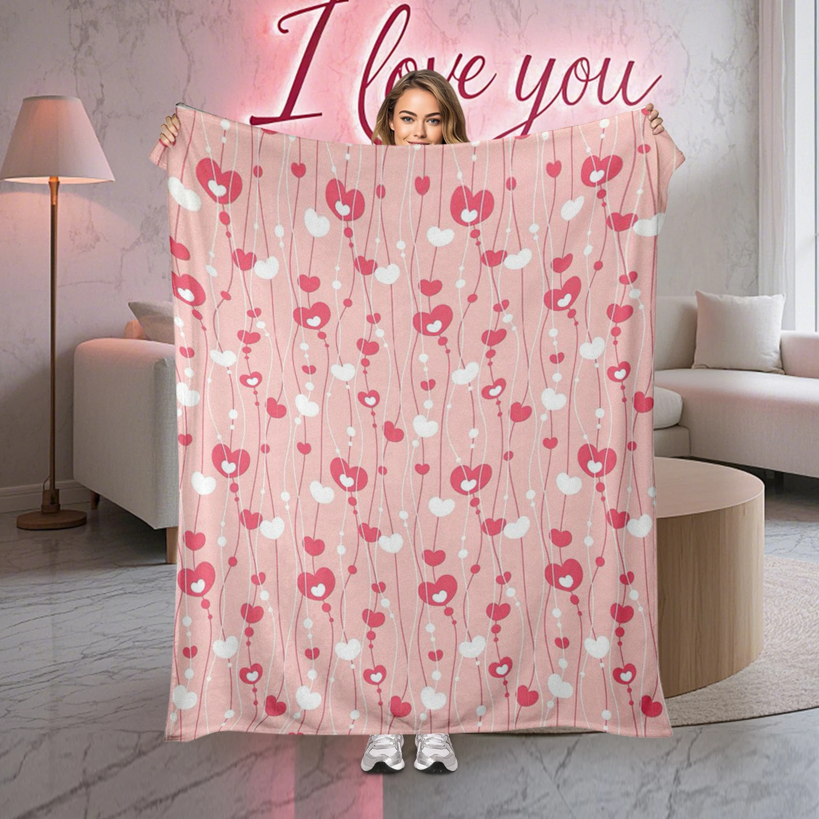 Flannel Blanket With Pink Heart Lines Perfect For Couples Celebrating Love And Romance On Valentine S Day