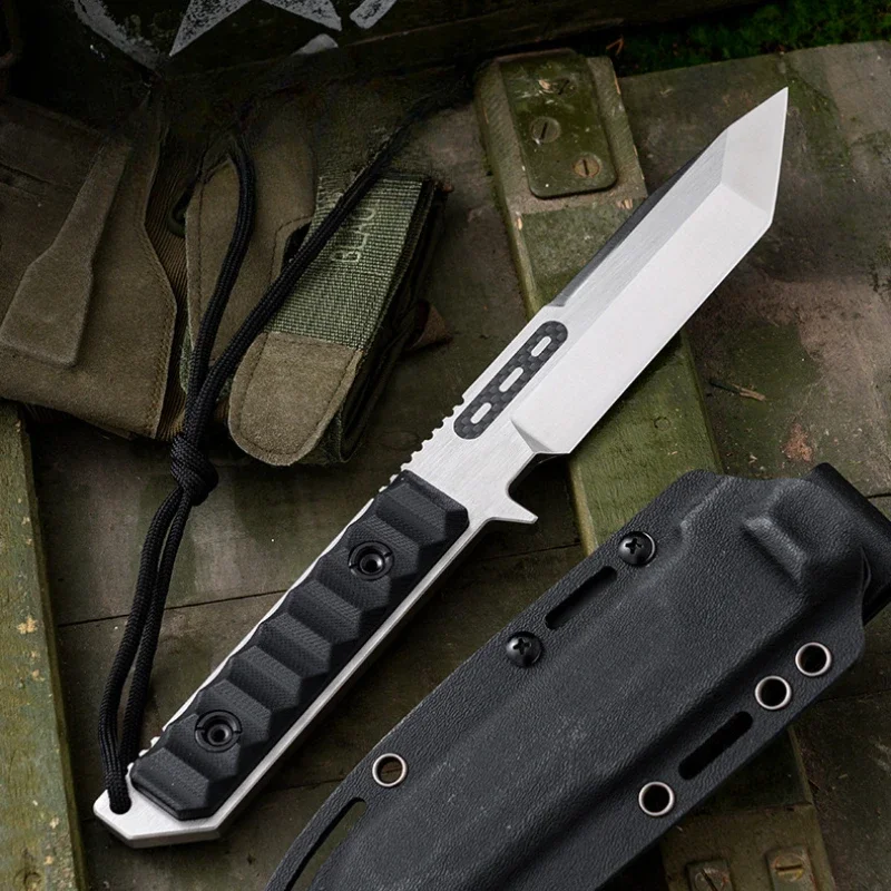 

Outdoor Straight Knife Camping Survival Tactical Hunting Military EDC Tool G10 Handle with Sheath Multifunctional Knives for Men