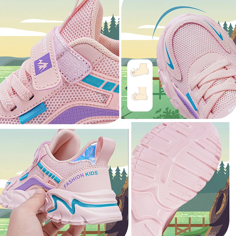 Kids Casual Pink Girls Shoe Outdoor Comfortable Running Shoes Sneakers Breathable Student\'s Children Boys Sport Walking Footwear