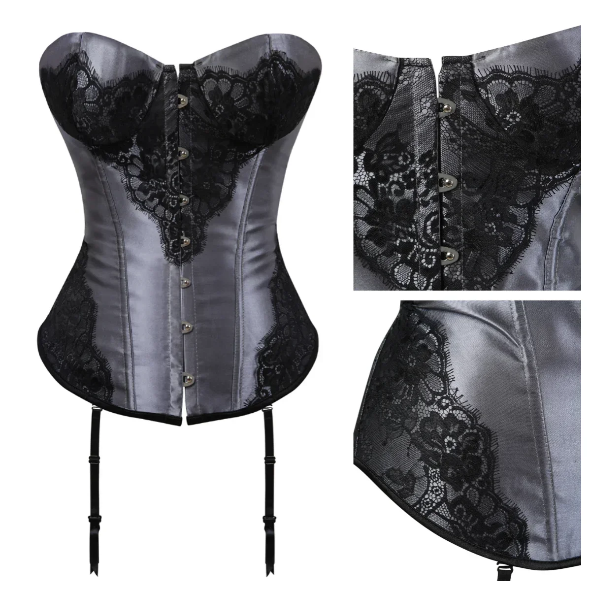 Dames Korset Gotische Stijl Bustier Satijnen Bustiers Sexy Gestreepte Korsetten Klassieke Corsage Kanten Overlay Korsett Valentijn Kostuum