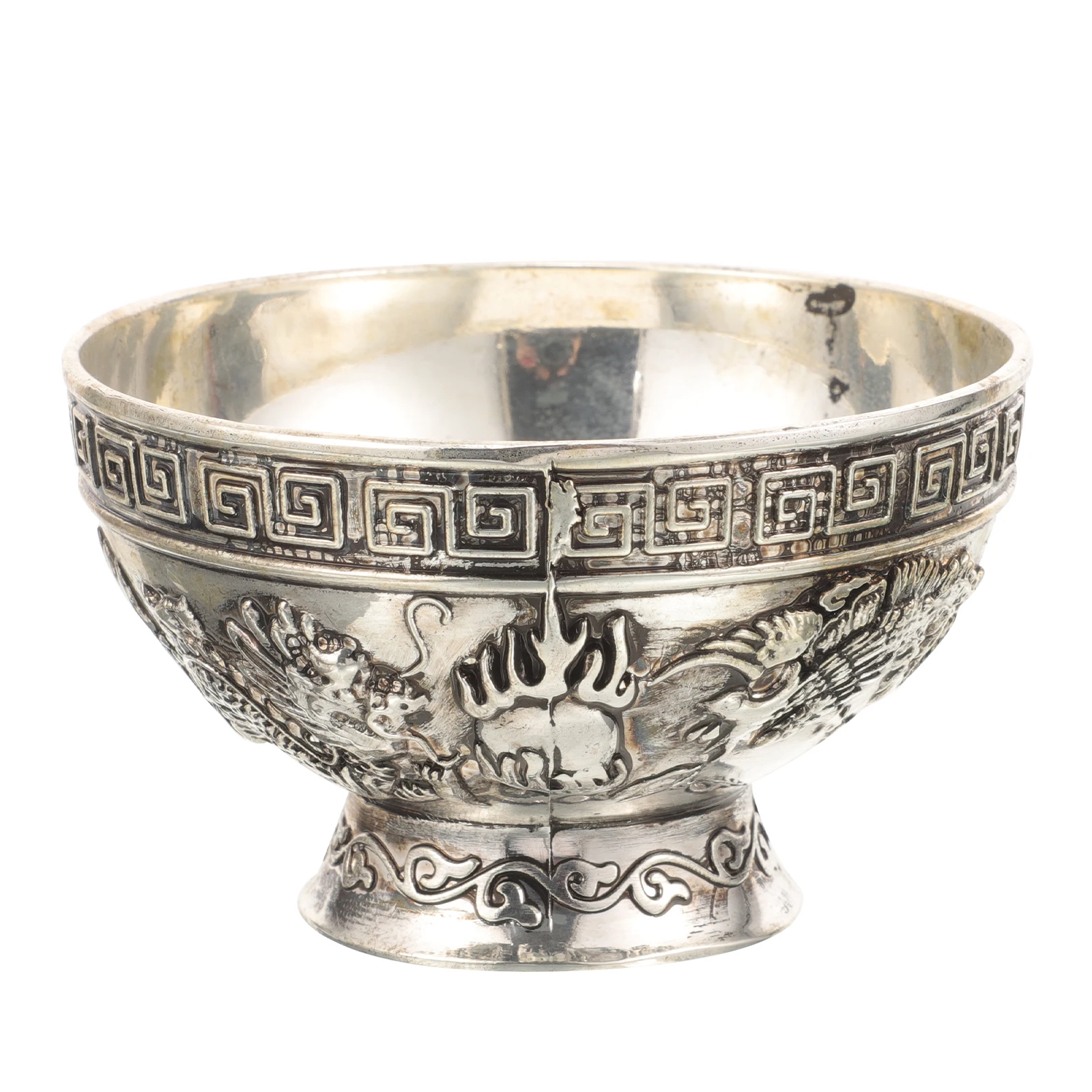 

Dragon Phoenix PatternSilver Bowl Religious Temple Offering Water Cup Copper Worship Decor Traditional