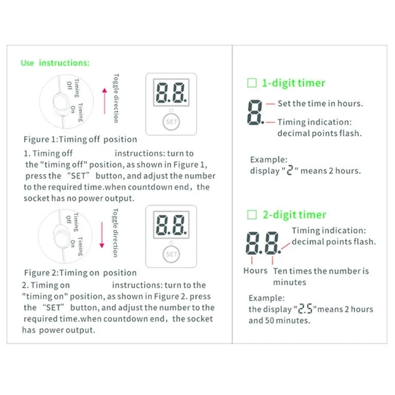 Digital Countdowns Timers Socket EU Plugs Outlet, 10Min-9H50M Auto Shut Off, Two-Digit Display, 220-240 V 10 A 2300W for Home