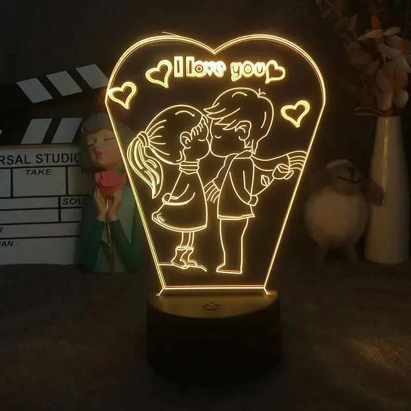 Tokens of Love 3D Night Light USB Creative Table Lamp with Touch Switches and Colorful Glow for Valentine's Day Gift Decor Lamp