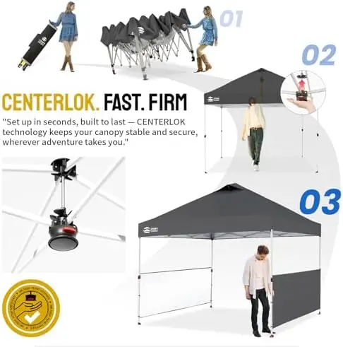 10x10 Pop up Canopy Tent Instant Canopy with 150D Silver Coated Fabric Including 2 Half Sidewalls, 4 Ropes, 8 Stakes, 4
