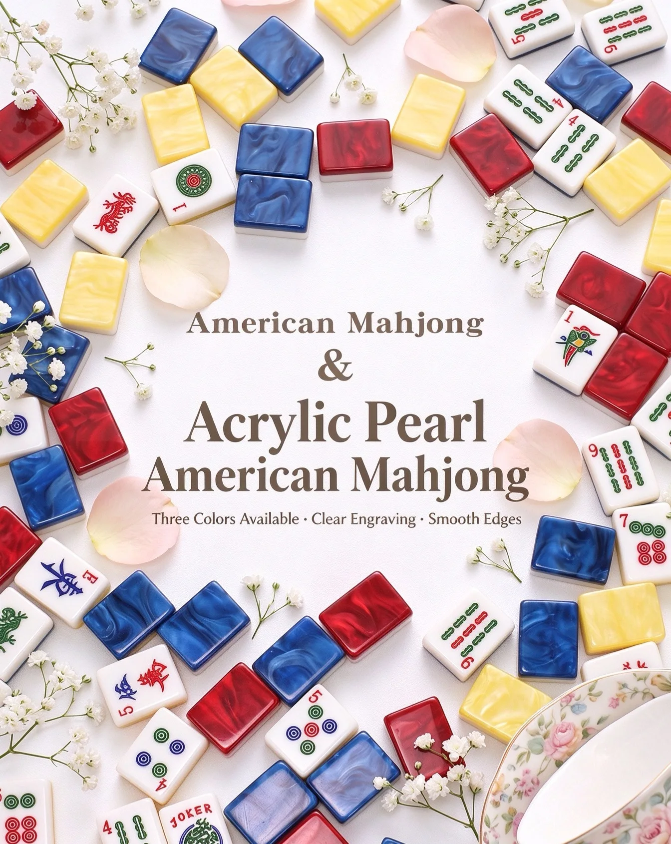 Double Layer Mica Pearl Red Acrylic American Mahjong Set 166 Tiles 32mm Wear-resistant Mahjong Tiles for Family Game Night Gift