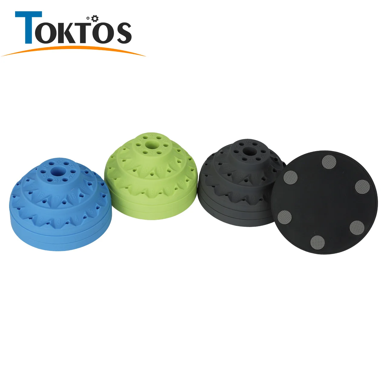 TOKTOS Jewelry Burr Storage Box 360 Degree Rotating Multi Hole Organizer with Dustproof Cover for Polishing and Engraving
