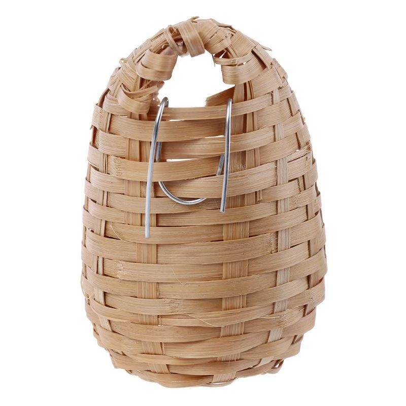 F92B Small Bird Nest with Metal Hook Hand-Woven Bird Eco-friendly Natural Bamboo