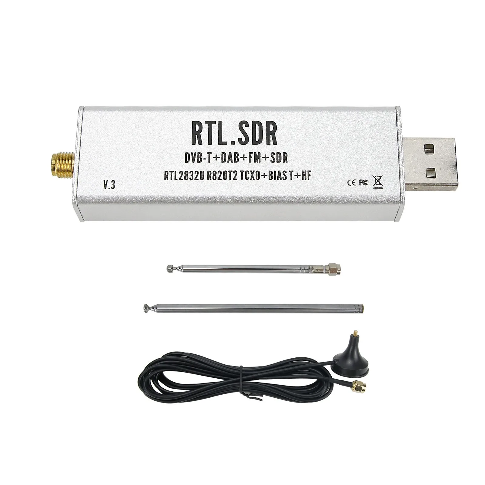 0.1MHz-1.7GHz TCXO Stable Full Band for RTL SDR Receiver Full Kit With Antenna Aviation Band ADSB