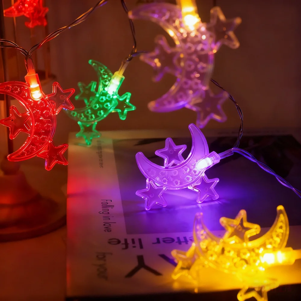 1 guirnalda de luces LED de tres estrellas y Luna, 59,06/118 pulgadas, para Ramadán, decoración del hogar, dormitorio, fiesta, festival islámico