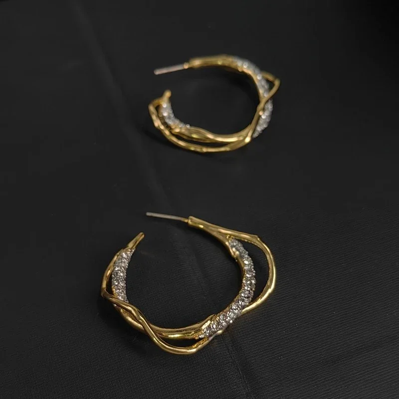 أوروبا مصمم كريستال الزركون الذهب والفضة جولة الأقراط الكبيرة النساء الفاخرة تألق الاتجاه المجوهرات #5