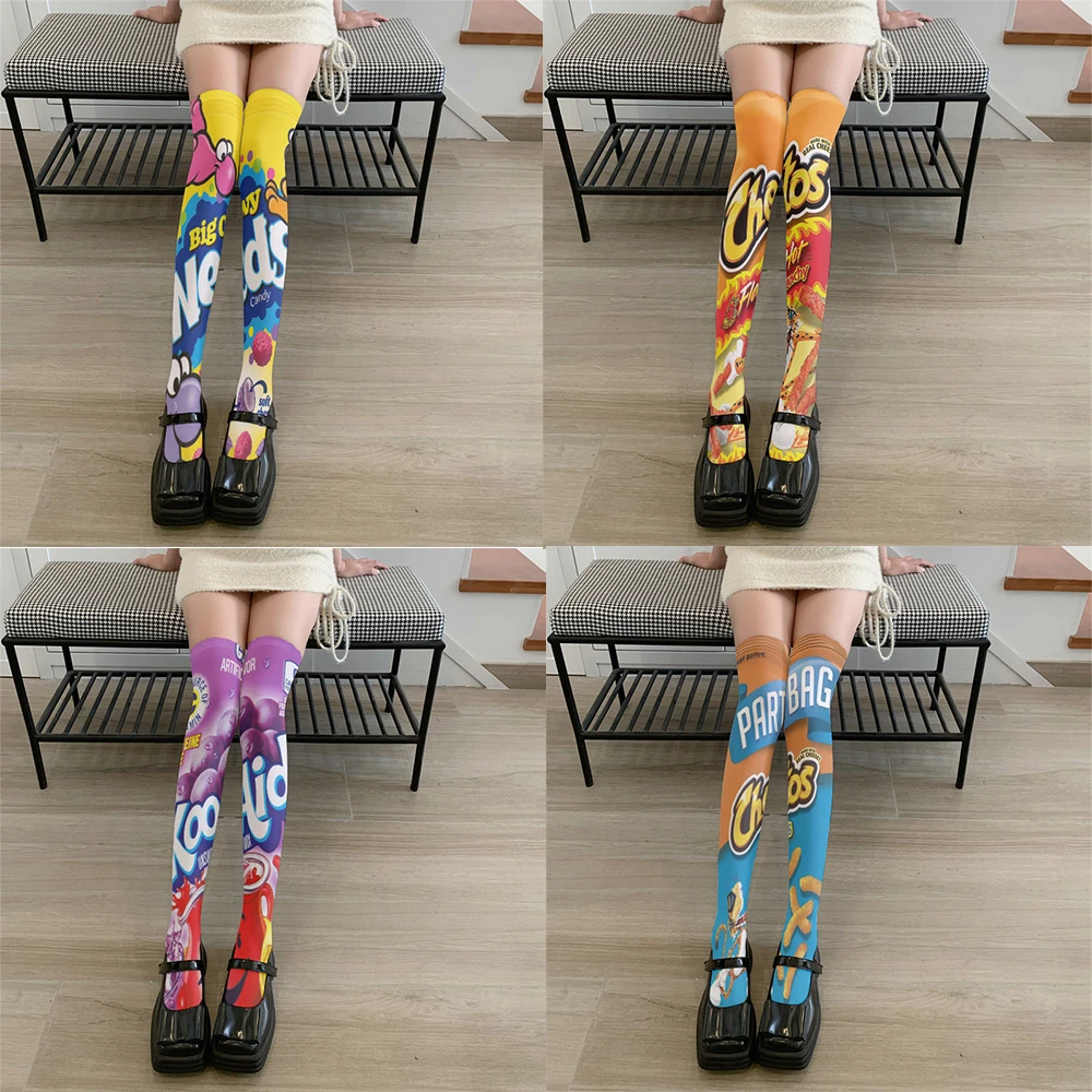 

Fun snacks food style women's stockings skateboard teen Harajuku fashion girl in knee stockings Kawaii sweet holiday stockings