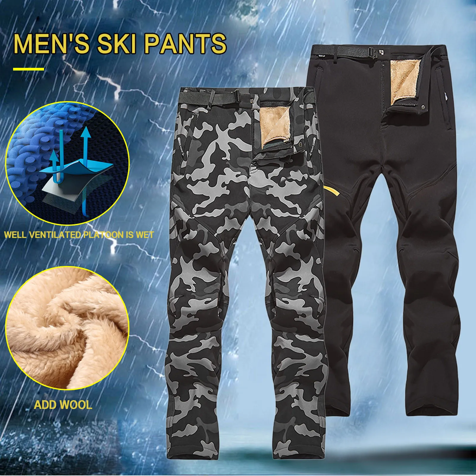 Ski Soft Outdoor Pants Fleece Thickened Pants MensRemovable Men's pants Mens Linen Pants