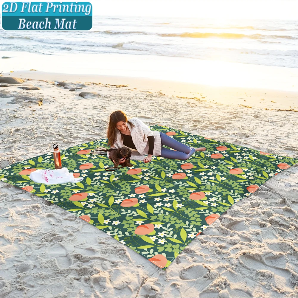 1-Piece Set, Summer Outdoor Beach Mat, Includes 4 Ground Stakes, Unique Printed Design, Fade-Resistant, Lightweight, Quick-Drying, Easy to Carry, Windproof and Sandproof, Fashionable and Trendy Outdoor Activity Decoration, Suitable for Beach, Camping, Picnics, Parties