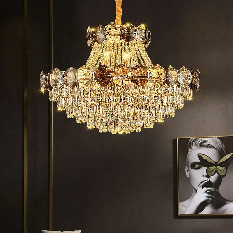 Light luxury crystal chandelier living room lamps,French and European style luxury atmosphere villa lobby new room main lamp
