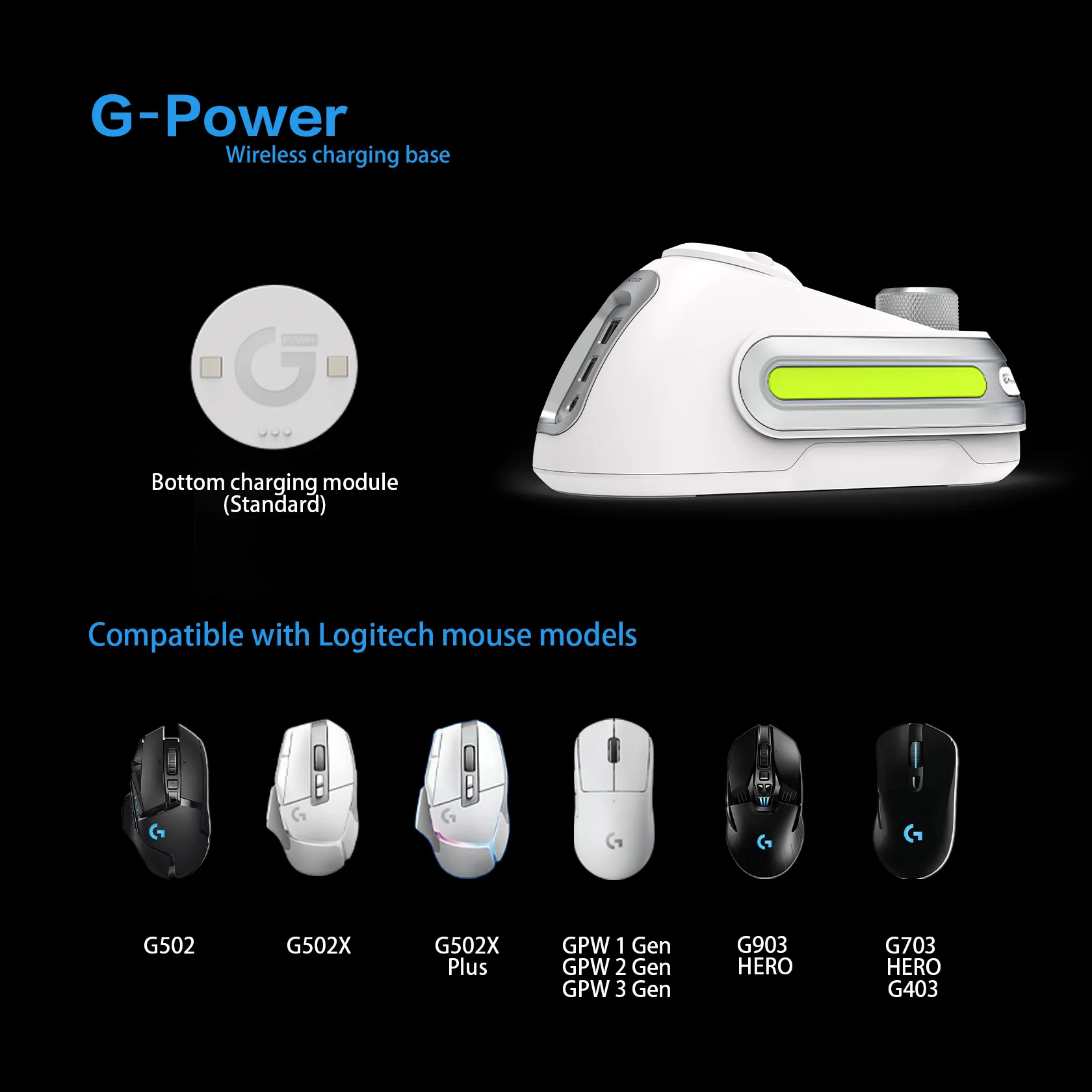 Imagem -06 - Fanxoo G-power Mouse Doca de Carregamento sem Fio para Logitech G502 G502x Plus Gpw G903 com Luz Rgb Botão de Controle de Volume do Computador