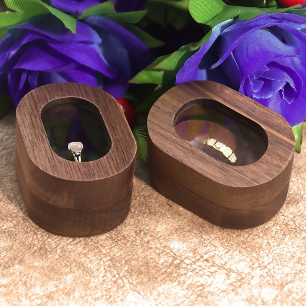 

Fashion Wooden Finger Ring Box Engagement Ring Mini Wedding Ring Case Organizer Jewelry Storage Box Couple Rings Holder Wedding