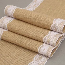 YOZA Burlap Table Runner Vintage Natural Jute Linen Lace Table Runners Wedding Christmas Dining Room Home Decoration