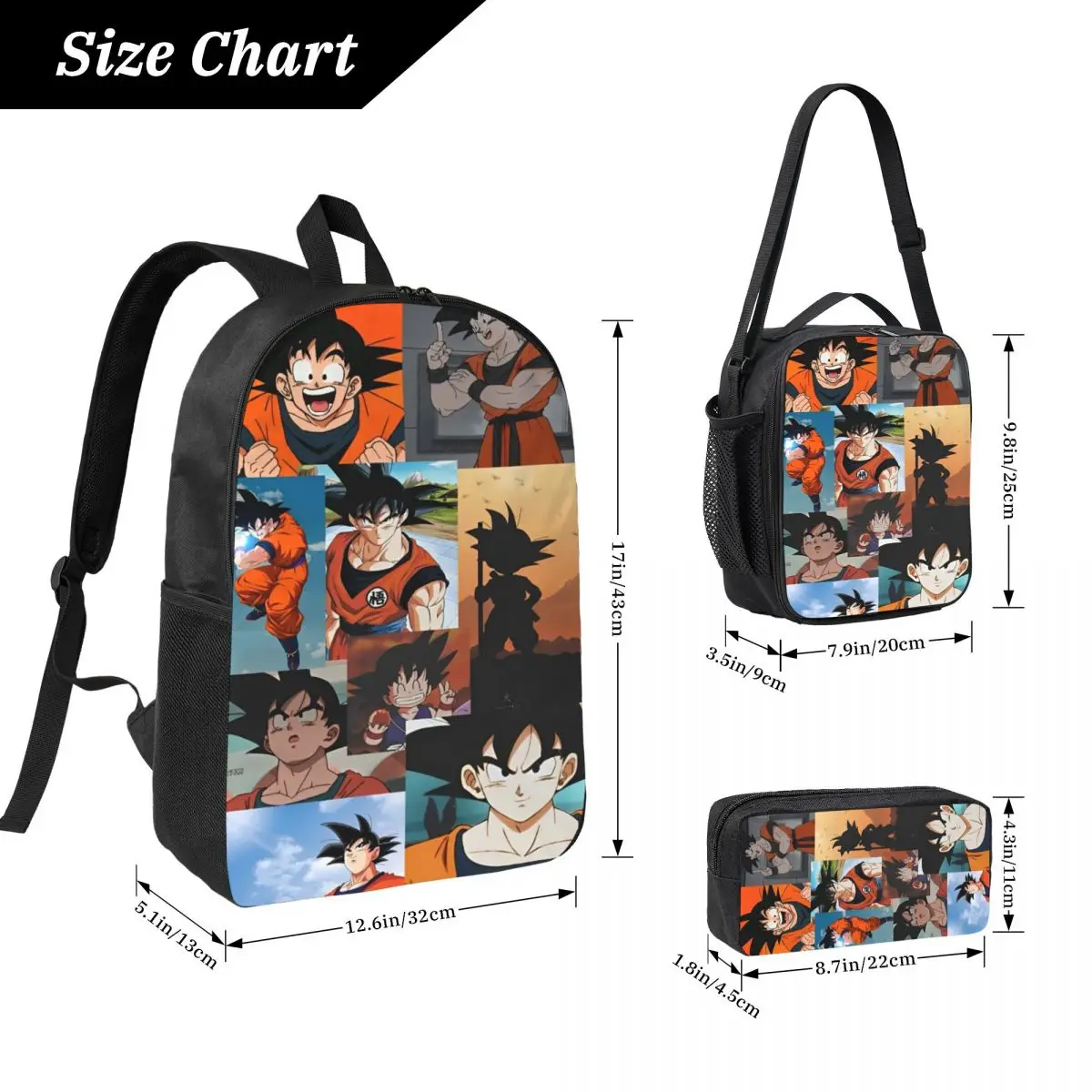 3Pcs DragonBallZ School bags Set for Children Pen Bags Backpack Sets with Lunch Box For School Students Knapsack