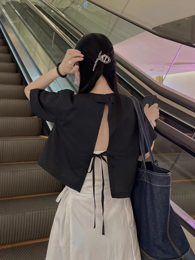 

Chic Summer Bal round Ne Loose Casual Color ort Sve Women's irt Versatile Trendy Design Korean Sle