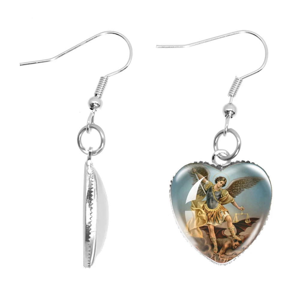 Saint Benedict Medallion Fashion Peach Heart Earrings Catholic San Benito Glass Earring Jewelry Gifts