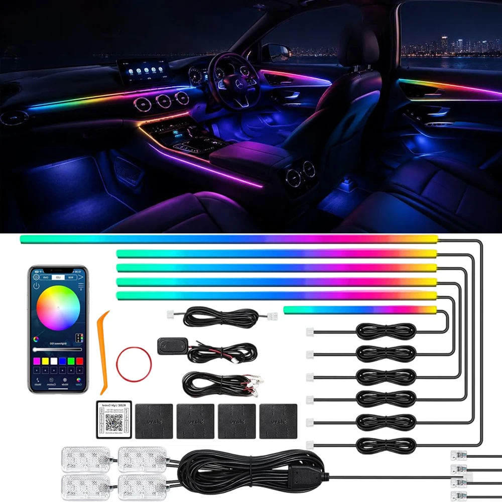 RGB Led Car Interior Lights Strip APP Control Music Sync Dynamic Car Ambient Light Kit Dreamcolor Automotive Environmental Strip
