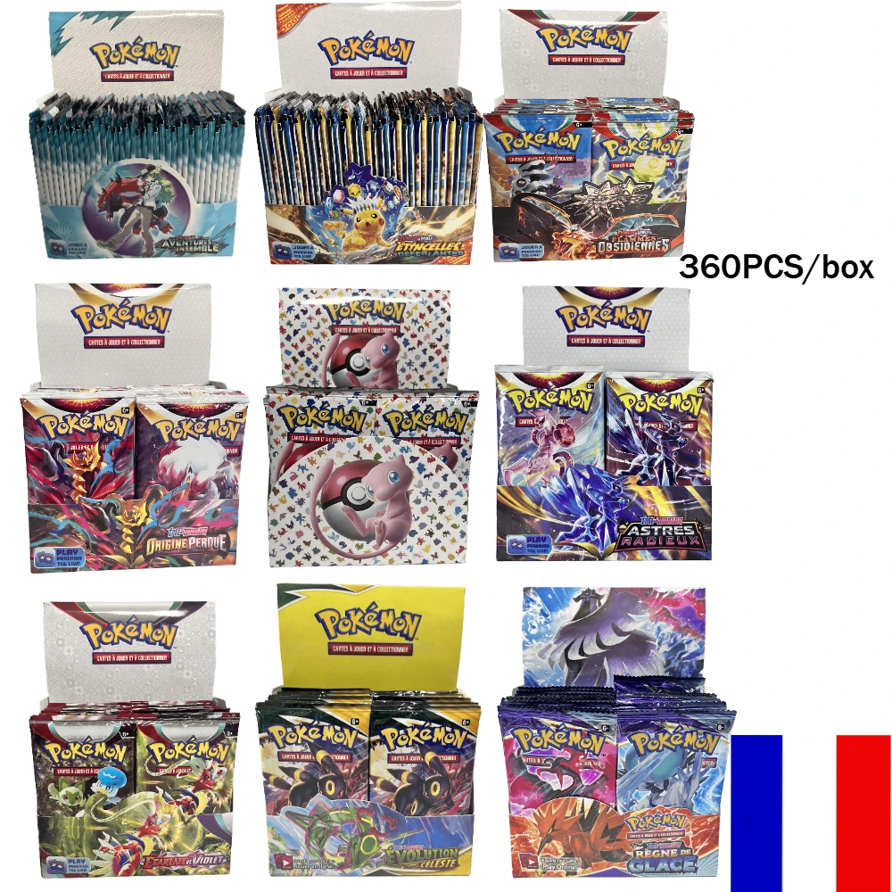 

Французский усилитель покемонов, карты боевой передачи, коллекционные карты, игрушки, 360 шт., карта покемонов 151, EVOLUTION CELESTE, обсидианное пламя