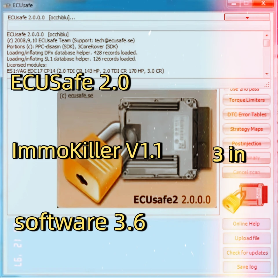 

Herramienta de reparación de automóviles ECUSafe 2.0 con actualización de chip ImmoKiller V1.1, software 3.6, instalación Alldat