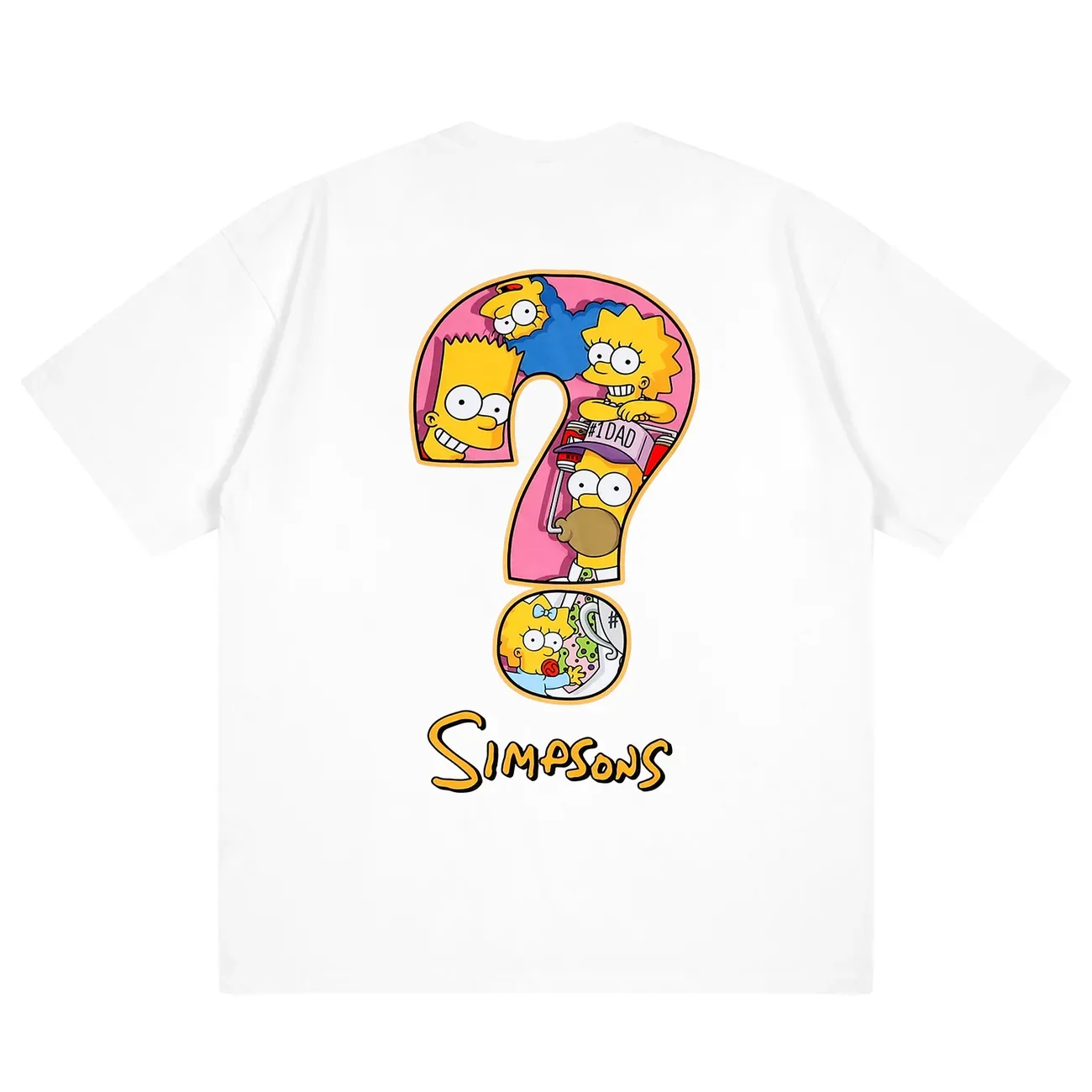 Cartoon Simpsons question mark T-shirt pure cotton printed street loose short sleeve men's and women's T-shirt children's fun lo