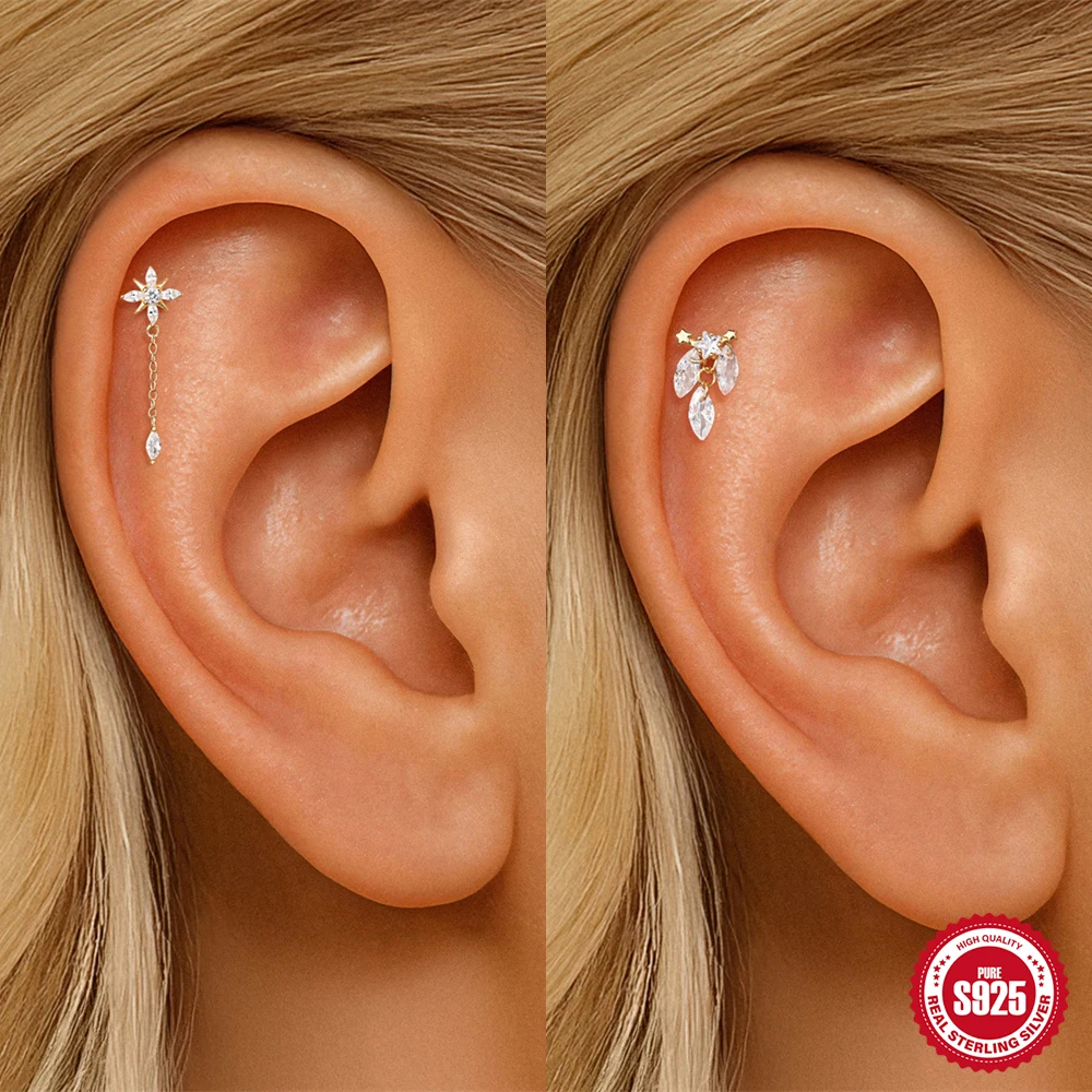 CANNER 1PC S925 Silver Octagonal Zircon Stud Earrings Elegant and Shiny Exquisite Jewelry for Party and Gathering Gifts