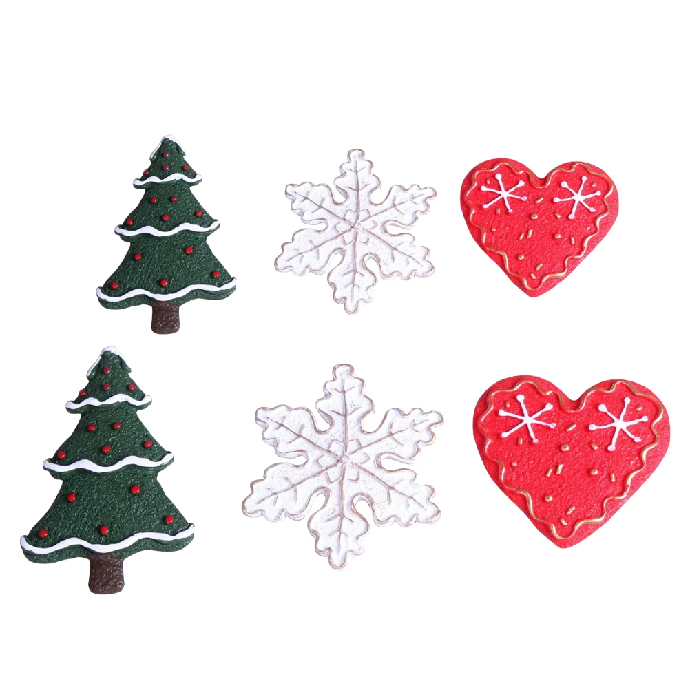 

6pcs Christmas Tree Fridge Magnets Stickers Resin 3D Design Magnetic Surface Safe Home Office Decor Snowflake Heart