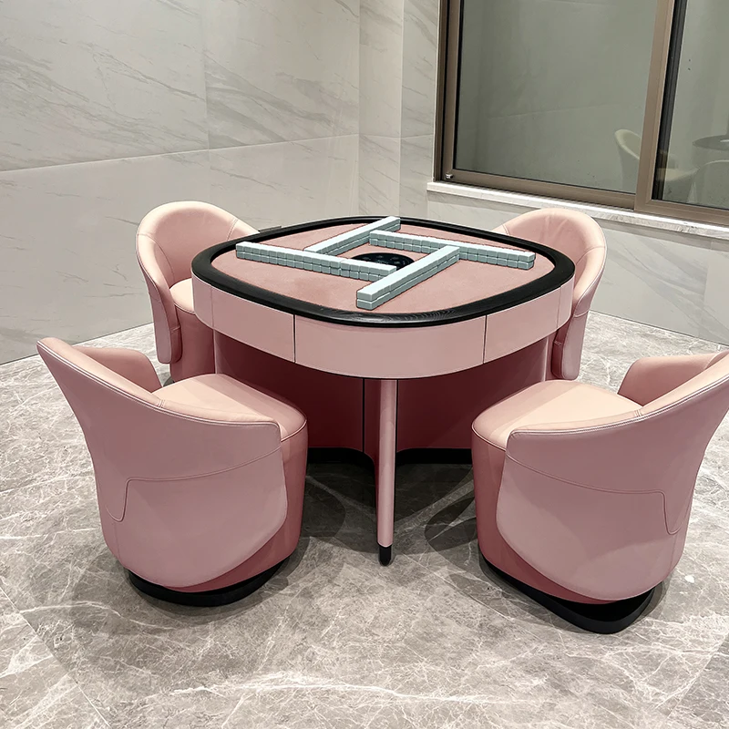 Mahjong machine pink automatic dining table dual-purpose mahjong table integrated chess and card table machine hemp bass