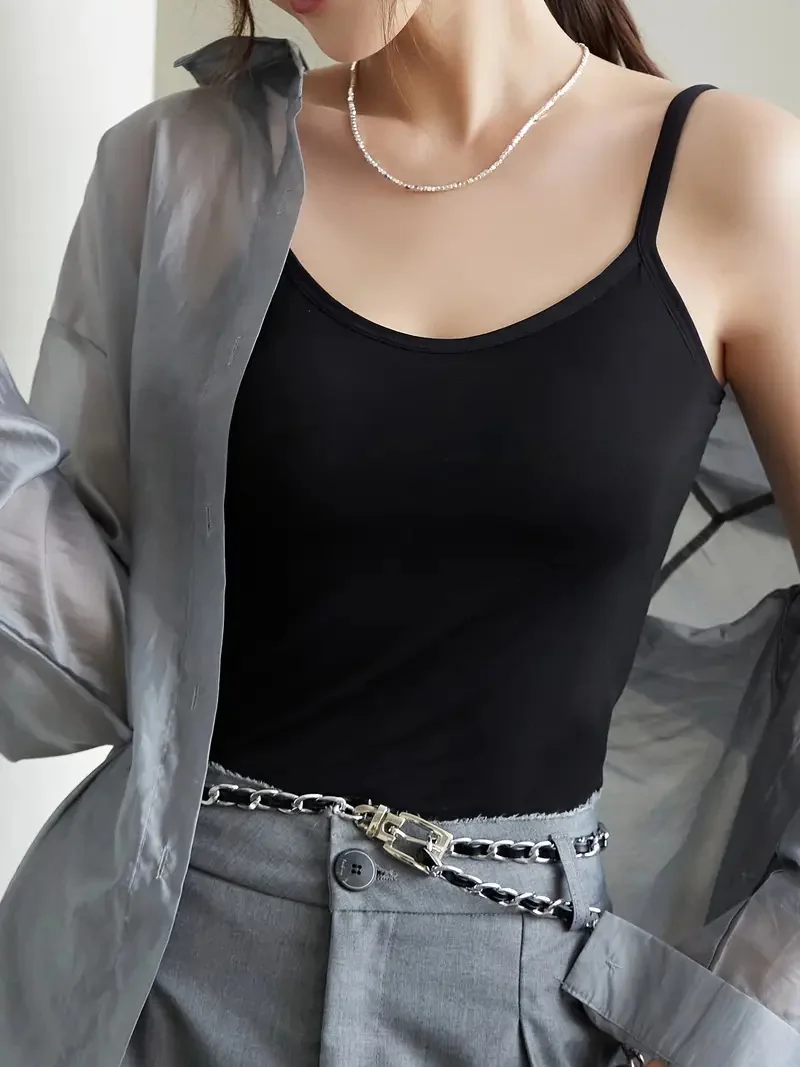 Solid seamless padded tank tops, simple stretchy breathable camisole tops, women's lingerie