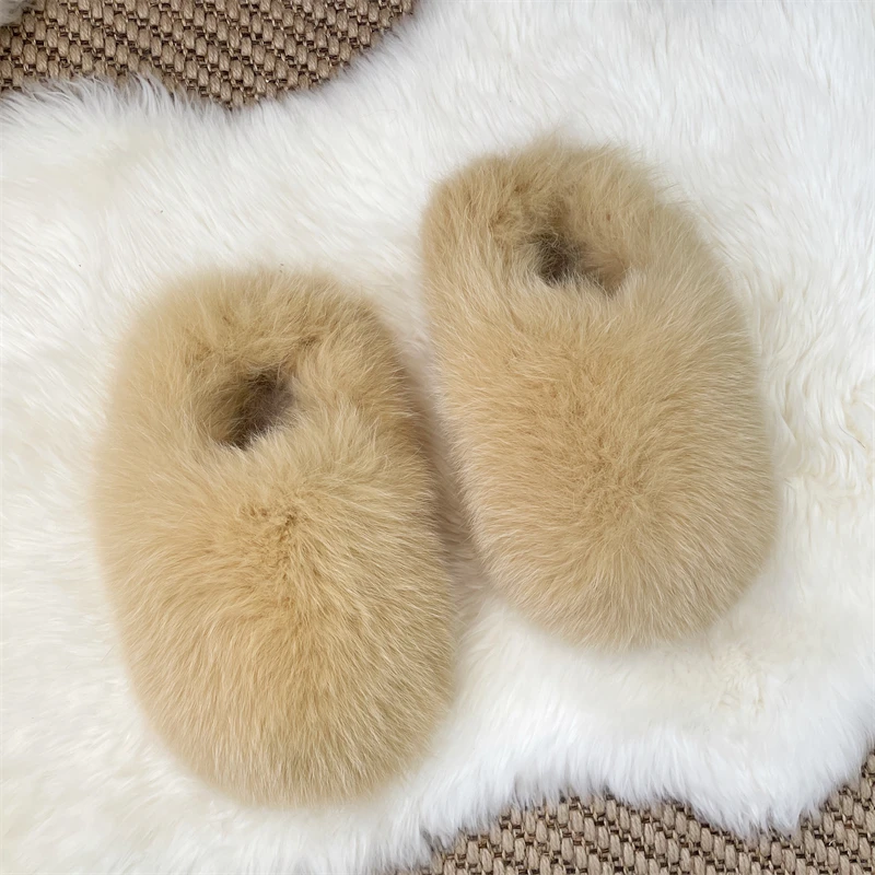 New Arrival Soft Luxury Brown Brown Big Size Raccoon Fur Slides Fox Fur Slippers