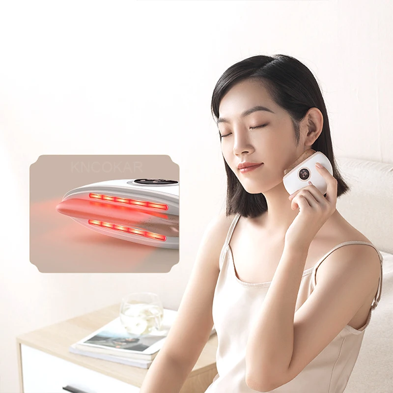 Electric Facial Body Scraping Board V Face Anti-aging Heating Vibration Beauty Facial Massager Red Blue Light Therapy Scraper