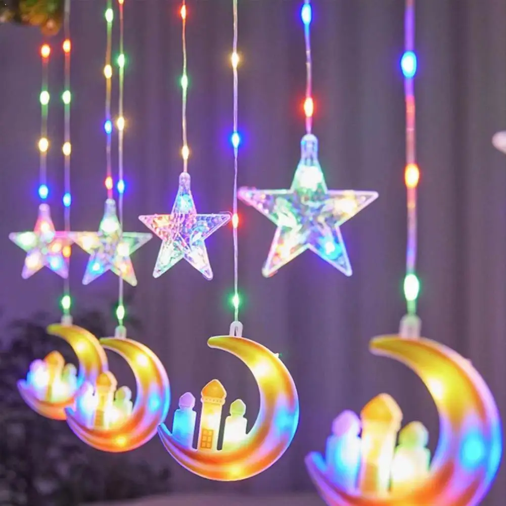 

LED Moon and Star Window Curtain Lights USB Powered 8 Modes with Timer Function Ideal for Ramadan Thanksgiving