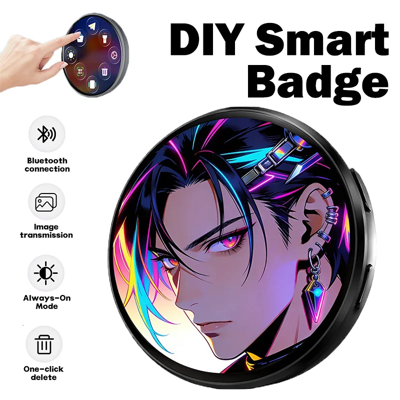 

1/2PCS DIY Smart Badge with HD Display Bluetooth APP Control GIF Video Playback Touch Screen Electronic Pin for Party
