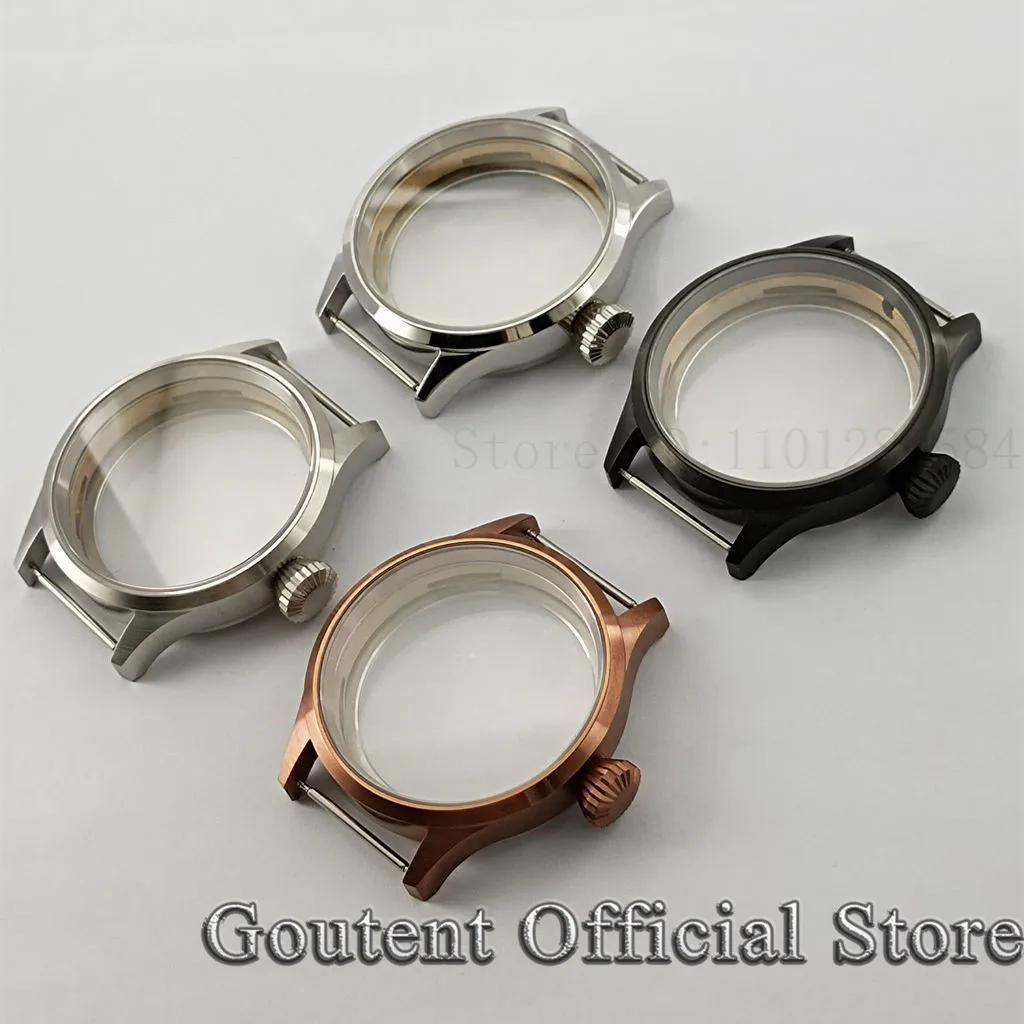 Goutent 43mm Silver Black PVD Bronze Colour Watch Case Sapphire Glass Sterile Steel Case ETA 6497,6498 Seagull ST3600 Movements