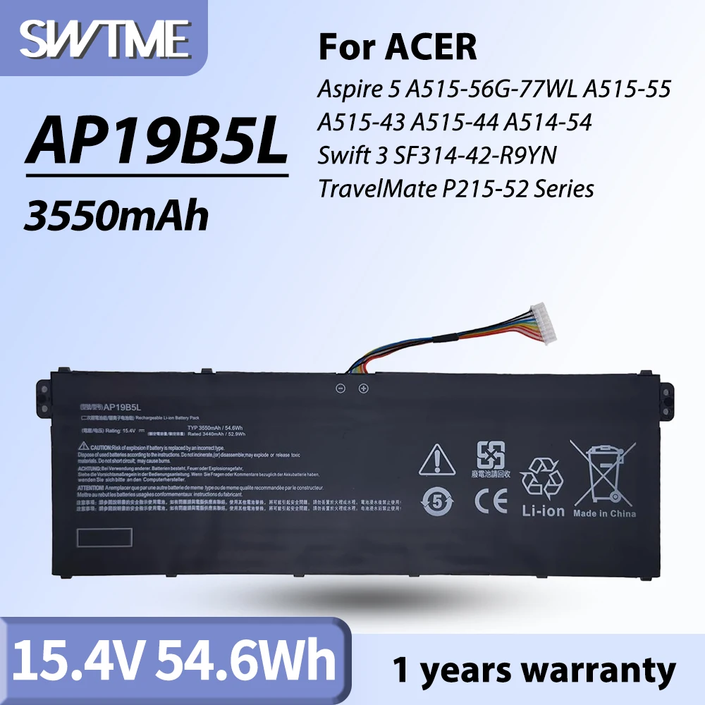 AP19B5L Laptop Battery for ACER Aspire 5 A515-56G-77WL A515-55 A515-43 A515-44 A514-54 Swift 3 SF314-42-R9YN TravelMate P215-52