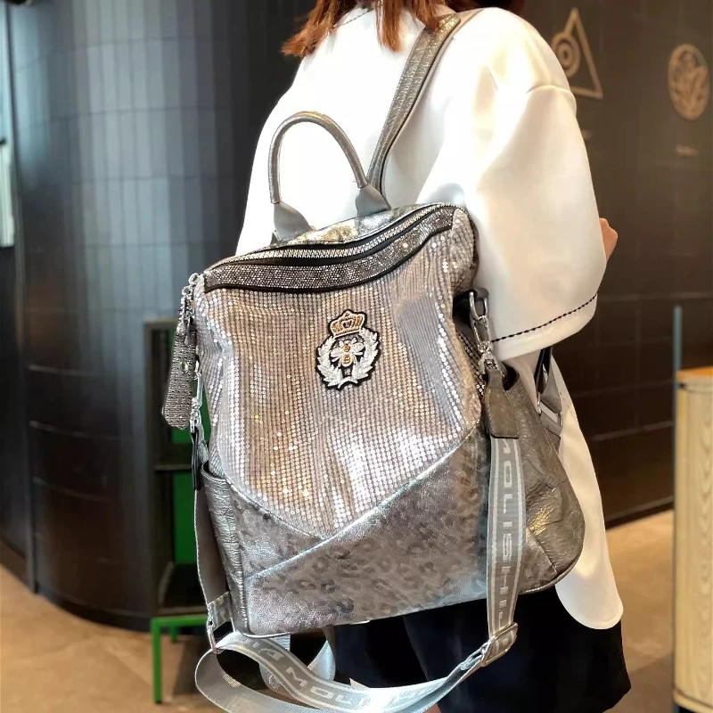 

Sequines Women's Backpack 2025 New Fashion Mochila Femenina Casual Large Capacity Travel Rucksack Female Itabag Sac A Dos