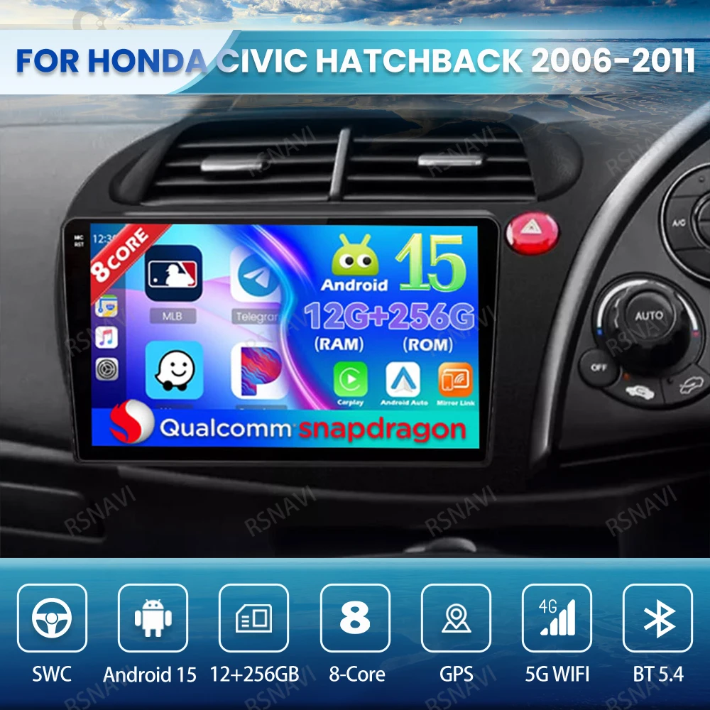 

Android 15 Car Radio For Honda Civic Hatchback 2006-2011 DSP Head Unit Wireless Carplay Auto 4G LTE Navigation GPS QLED Qualcomm