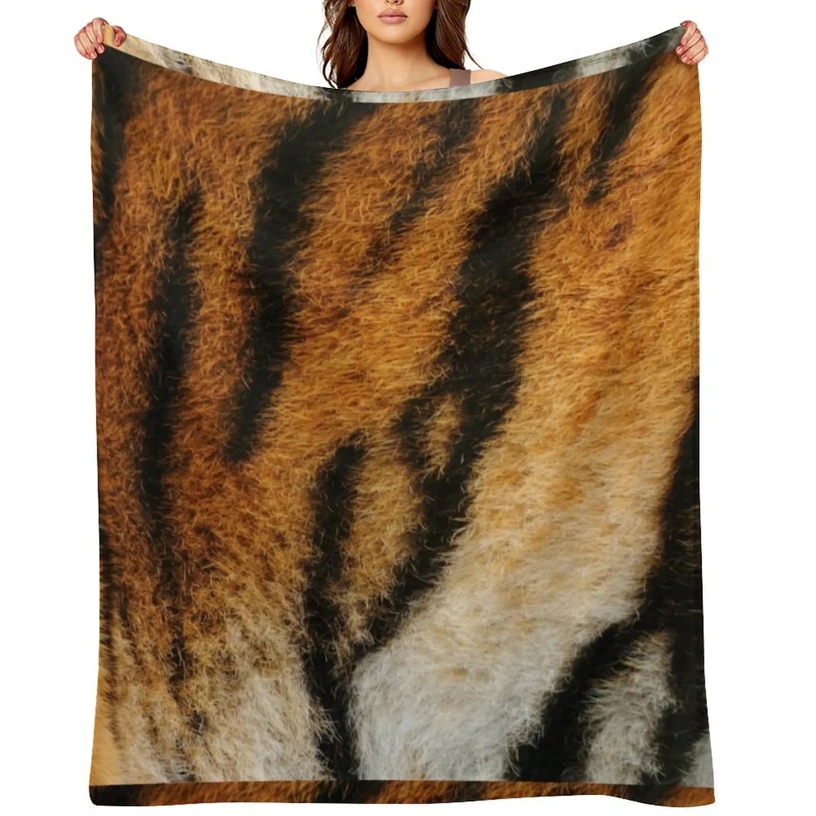 

New Tiger skin | Black Orange Tiger Textured | black wave fur Throw Blanket Tourist funny gift Picnic Blankets