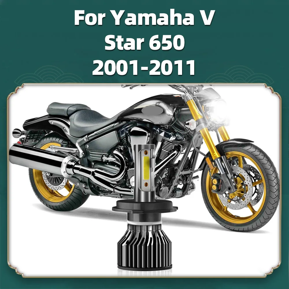 1PC LED H4 Motorcycle Moto Headlight 10000LM For Yamaha V Star 650 2001-2005 2006 2007 2008 2009 2010 2011 Motorbike Lamp 6000K