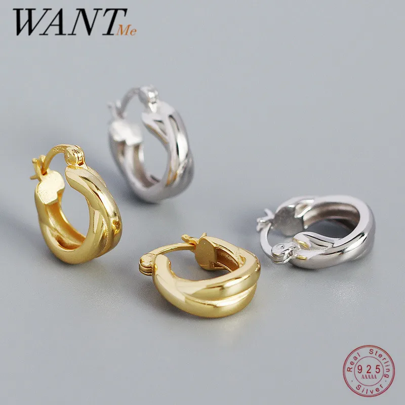 WANTME 925 Sterling Silver Simple Cross Huggies Hoop Earring for Women Statement Gold Fashion French Punk Jewelry Accessories