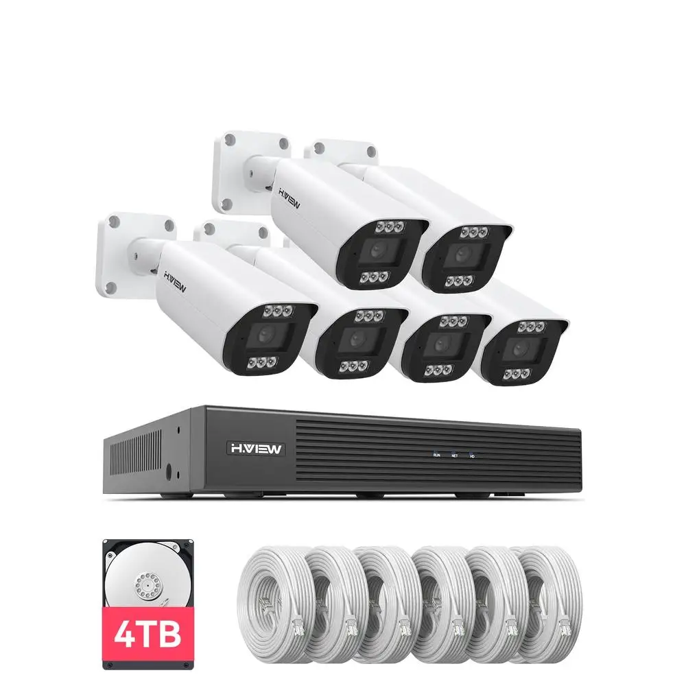 8 Channel 4K HD Security Camera System with 6 PoE Cameras 4K NVR Recorder Two-Way Audio Human Body Detection 4TB HDD Backlight