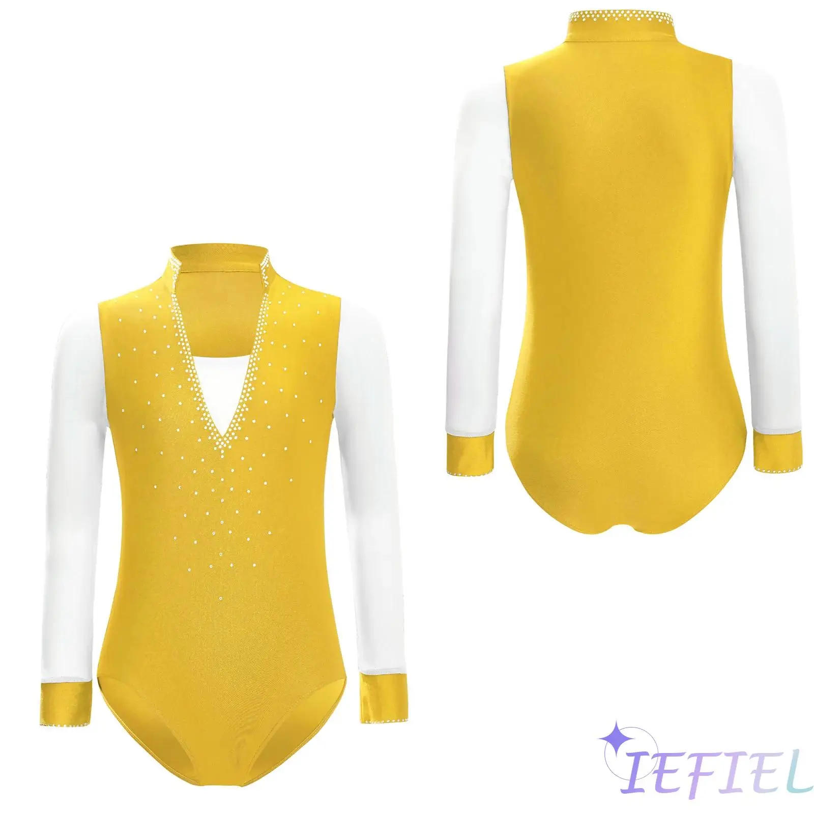 

Boys Latin Dance Bodysuit Figure Skating Costume Long Sleeve Shiny Rhinestone Leotard for Latin Ballroom Dance Stage Performance