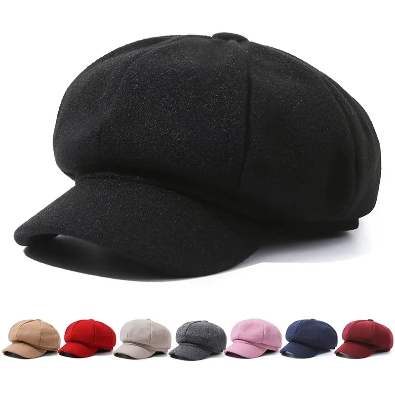 

Woolen solid color beret fashion outdoor cotton hat autumn and winter windproof hats men's and women's universal caps