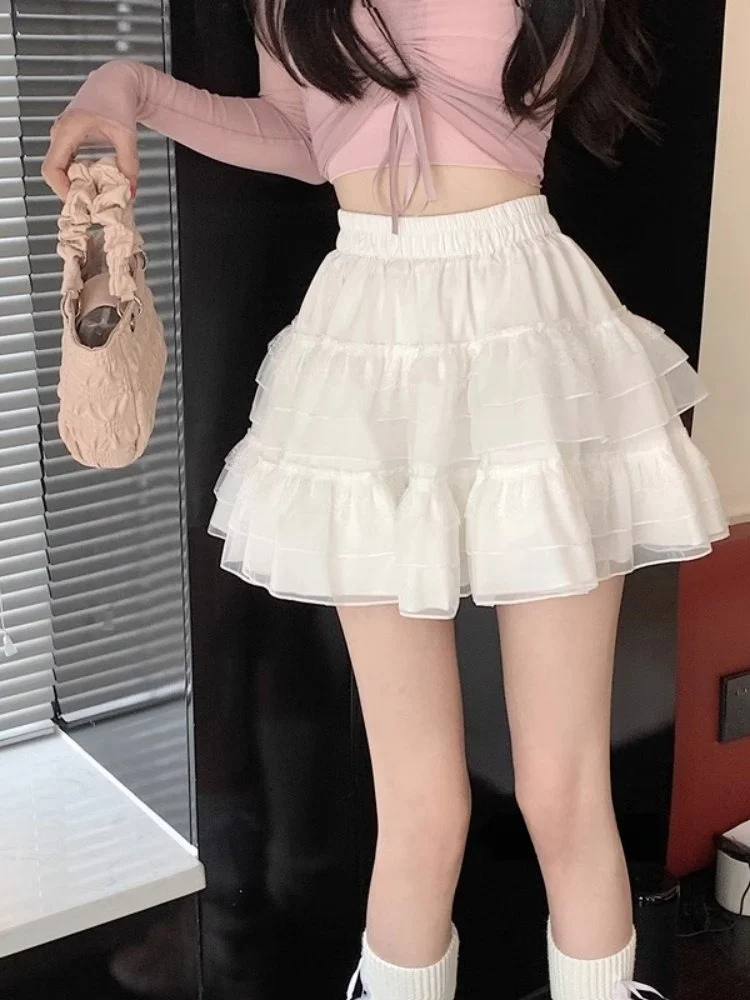 

plus Size White High Waist Puffy ort Skirt Women's Fro Cover Belly Slimming Cake Sle f-length Skirt Casual Brand Iduomi