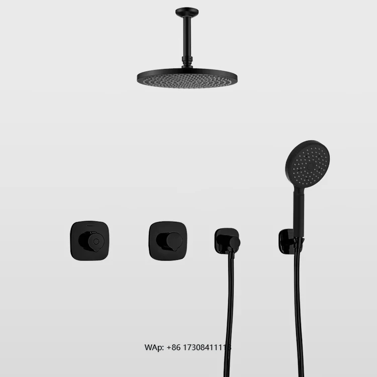 High Quality Matte Black Brass Concealed Thermostatic Shower Set  Soft Rain Air Mixer for Hotel